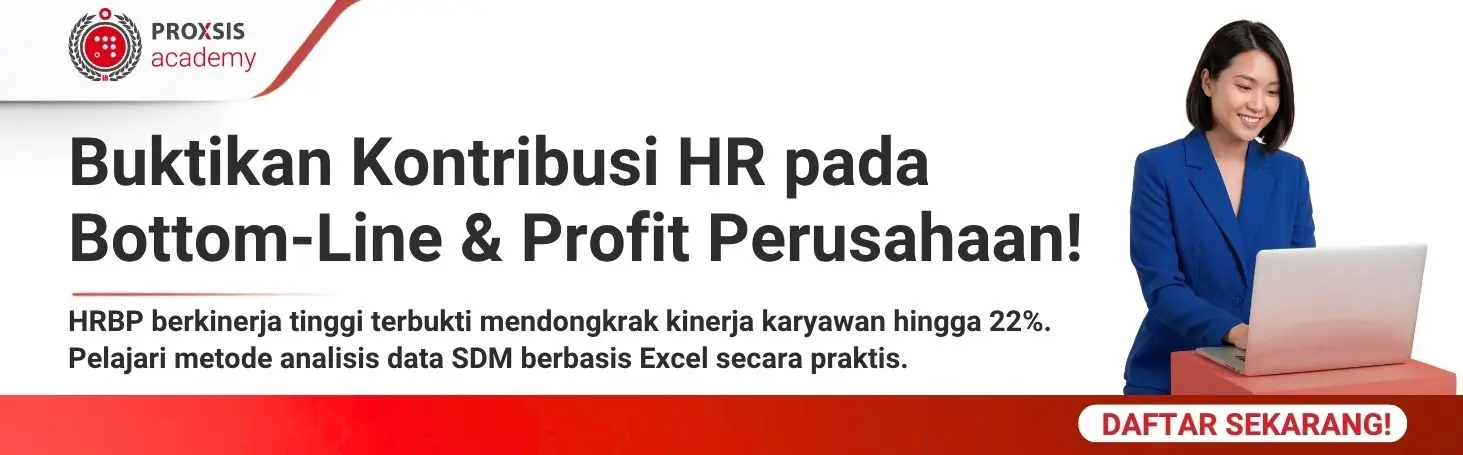 Banner pendaftaran pelatihan HR Business Partner bersertifikat Proxsis Academy untuk peserta seluruh Indonesia